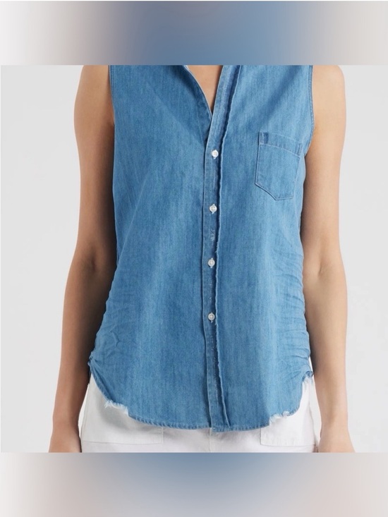 Frank & Eileen Tops - Frank & Eileen Fiona indigo ruffle collar sleeveless button down shirt medium